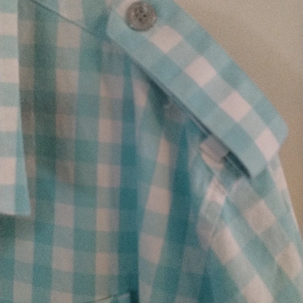 Men's CAVI Short Sleeves Button Up Aqua White Gingham Collar Shirt 4x Big Tall - Picture 4 of 7